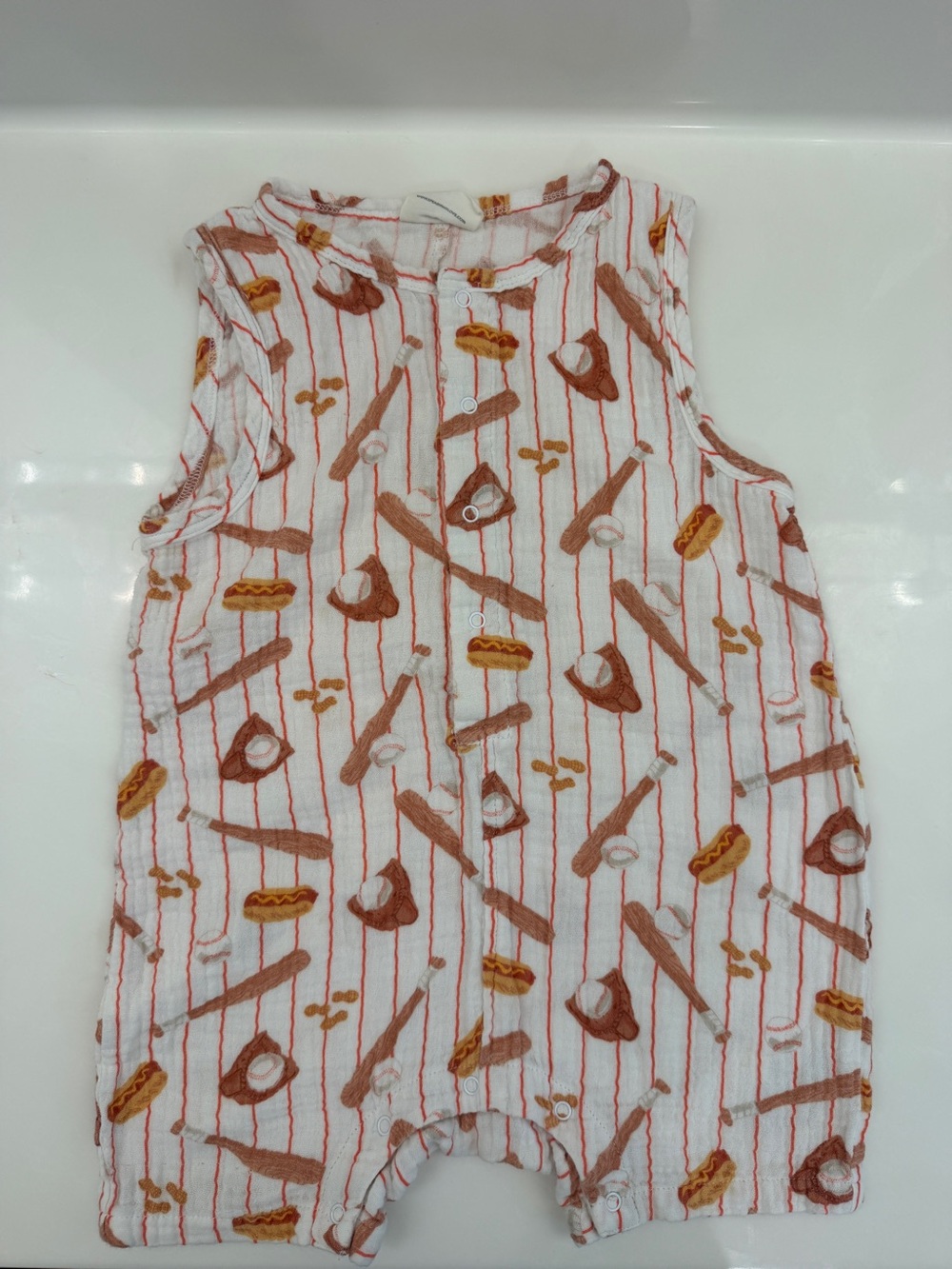 Sleeveless Baseball-Print Baby One-Piece Romper Spearmint baby brand 2T